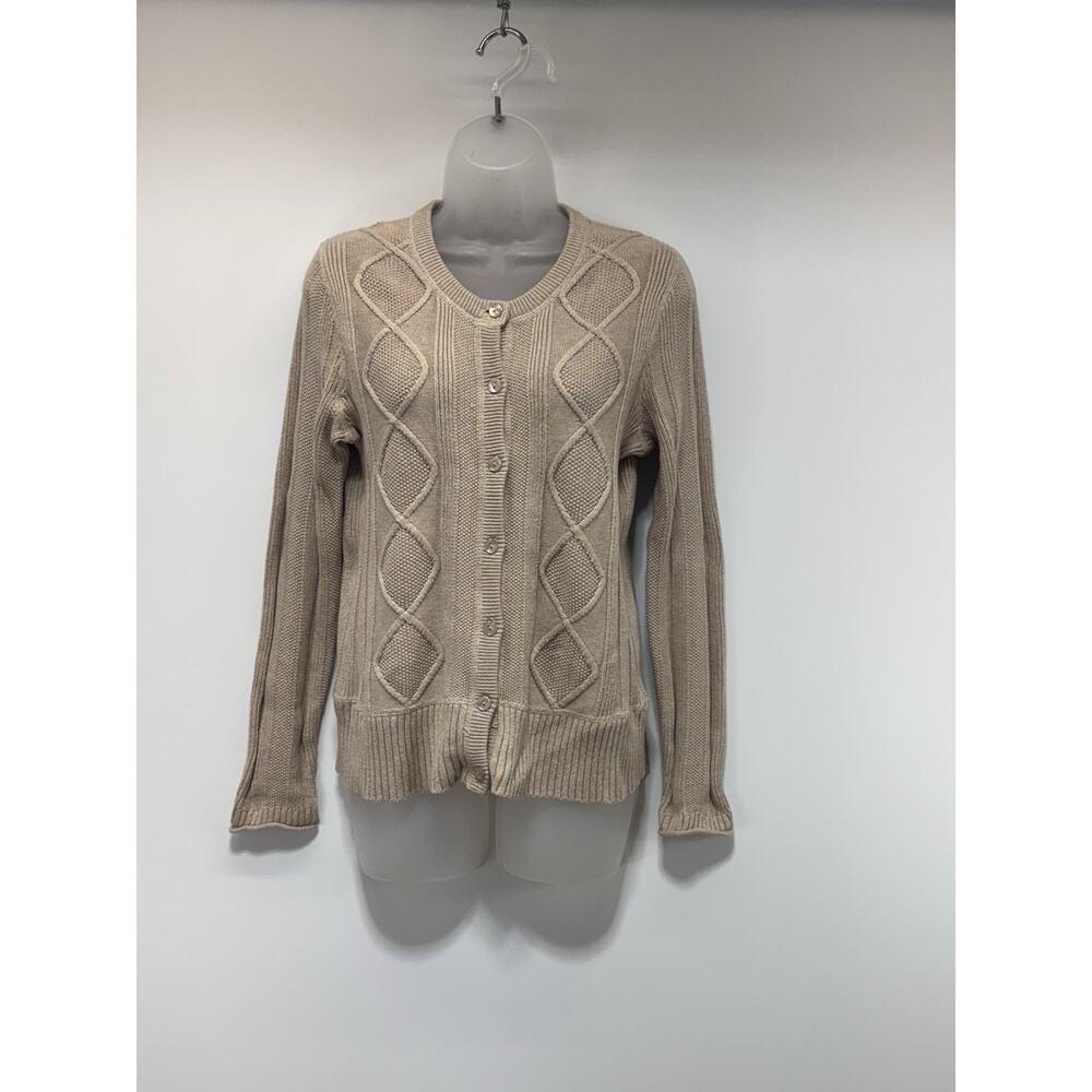 Hannah Tan Brown Cardigan Sweater Knit Long Sleeve Button Front Women’s Size M